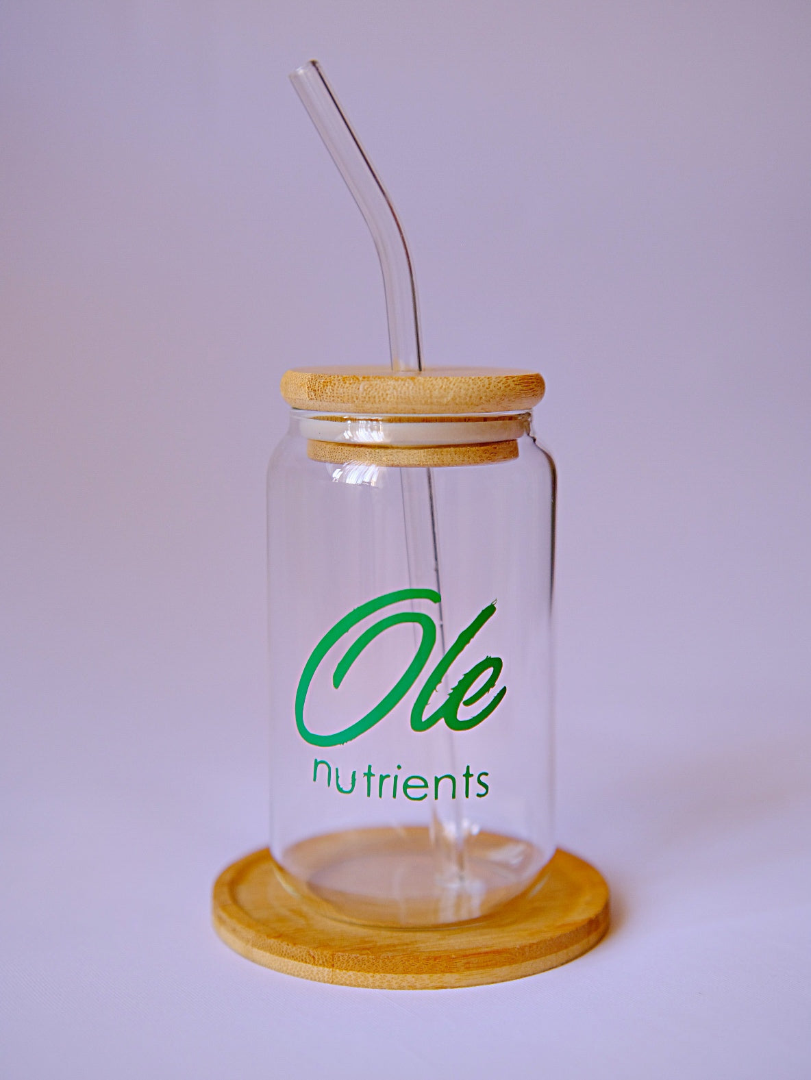 كوب زجاجي صيفي + غطاء + قشة